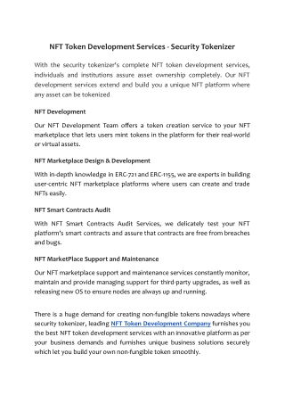 NFT Token Development Services - Security Tokenizer