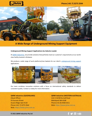 A Wide Range of Underground Mining Support Equipment
