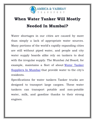 Water tanker suppliers in Mumbai Call-9867696717
