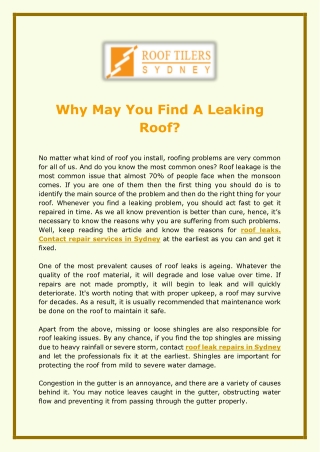Why May You Find A Leaking Roof