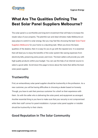 What Are The Qualities Defining The Best Solar Panel Suppliers Melbourne