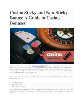 Casino Sticky and Non-Sticky Bonus