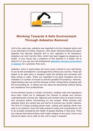 Working Towards A Safe Environment Through Asbestos Removal