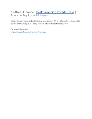 Mattress Finance |Financing For Mattress | Buy Now Pay Later Mattres