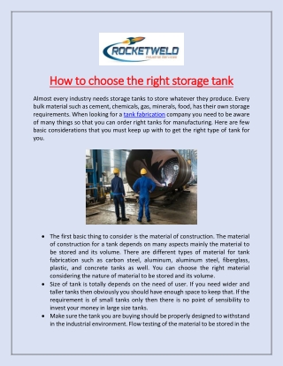 How to choose the right storage tank