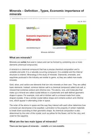 What are minerals and What are economically important minerals?