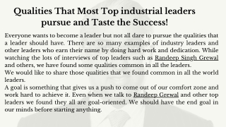 Qualities That Most Top industrial leaders pursue and Taste the Success!