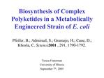 Biosynthesis of Complex Polyketides in a Metabolically Engineered Strain of E. coli Pfeifer, B.; Admiraal, S.; Gramajo,