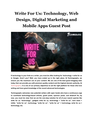 Write For Us Technology, Web Design, Digital Marketing and Mobile Apps Guest Post