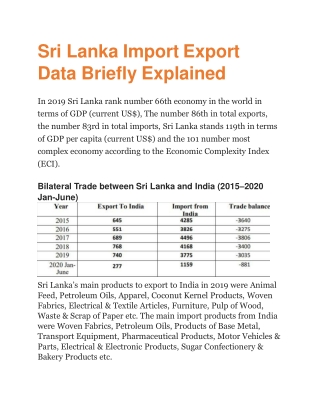 Sri Lanka Import Export Data Briefly Explained