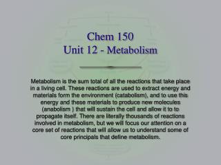 Chem 150 Unit 12 - Metabolism