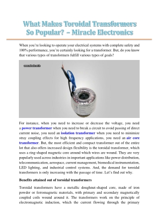 What Makes Toroidal Transformers So Popular?  – Miracle Electronics