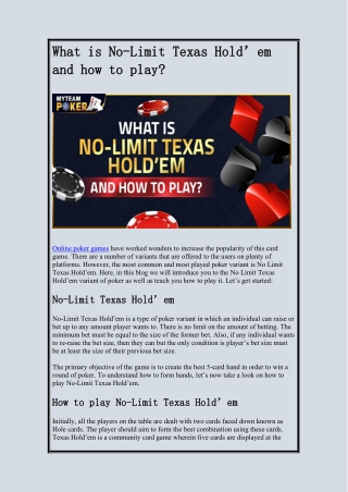 What is No-Limit Texas Hold’em and how to play 