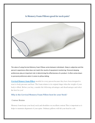 Is Memory Foam Pillows good for neck pain