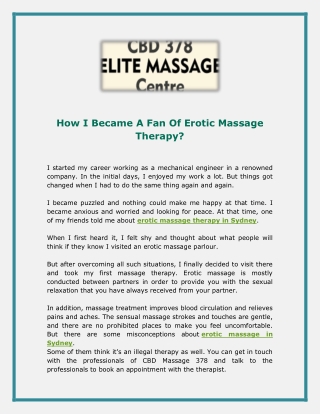 How I Became A Fan Of Erotic Massage Therapy