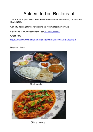 5% off - Saleem Indian Restaurant Coburg Menu, VIC