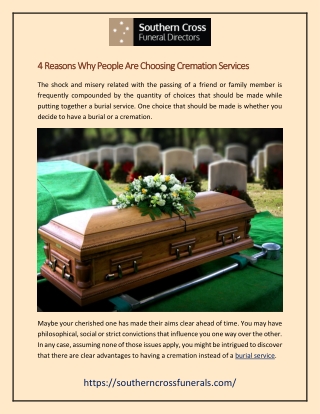 4 Reasons Why People Are Choosing Cremation Services