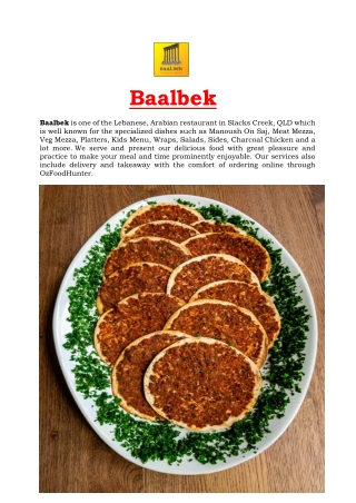 5% Off - Baalbek Lebanese, Arabian Menu Slacks Creek, QLD