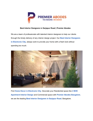 Best Interior Designers in Sarjapur Road _ Premier Abodes