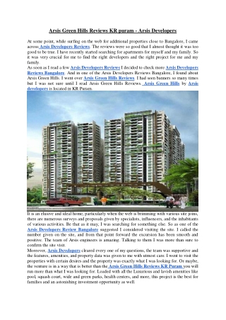 Arsis Green Hills Reviews KR puram - Arsis Developers