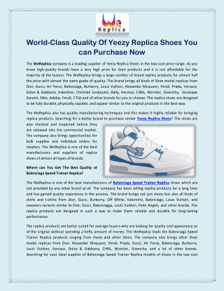 World-Class Quality Of Yeezy Replica Shoes You can Purchase Now