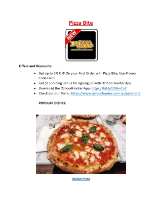 5% Off - Pizza Bite Menu - Pizza takeaway Redwood Park, SA