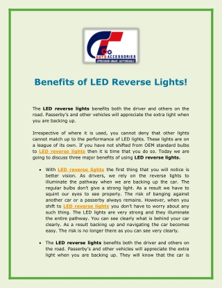 Benefits of LED Reverse Lights!