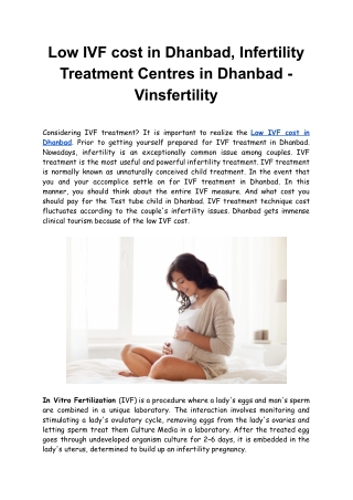 Low IVF cost in Dhanbad, Infertility Treatment Centres in Dhanbad - Vinsfertility