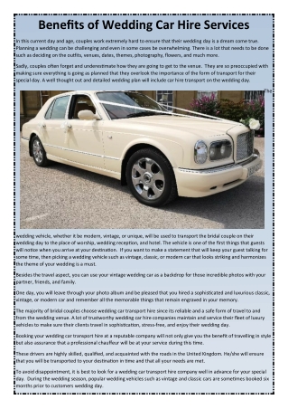 Benefits of Wedding Car Hire Services From Premier Carriage