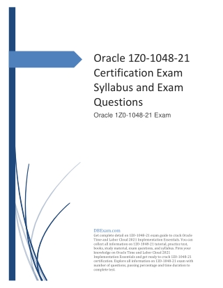[NEW] Oracle 1Z0-1048-21 Certification Exam Syllabus and Exam Questions
