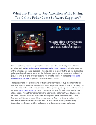 What are Things to Pay Attention While Hiring Top Online Poker Game Software Suppliers