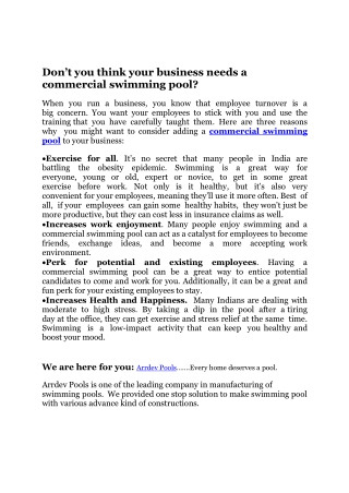 Commercial swimming pool-Arrdev Pools