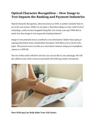 Optical Character Recognition – How Image to Text Impacts the Banking and Payment Industries