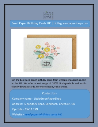 Seed Paper Birthday Cards UK | Littlegreenpapershop.com