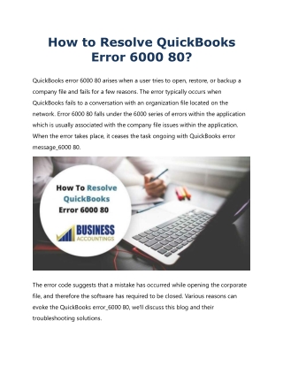 Fix QuickBooks Error 6000 80 - Company file Error