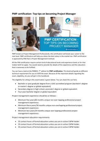 PMP certification- Top tips on becoming Project Manager