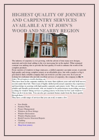 HIGHEST QUALITY OF JOINERY AND CARPENTRY SERVICES AVAILABLE AT ST JOHN’S WOOD AND NEARBY REGION