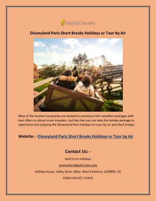 Disneyland Paris Short Breaks Holidays or Tour by Air