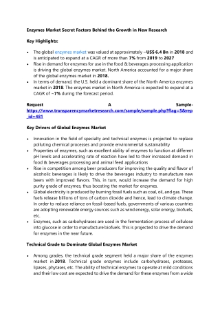 Enzymes Market Secret Factors Behind the Growth in New Research