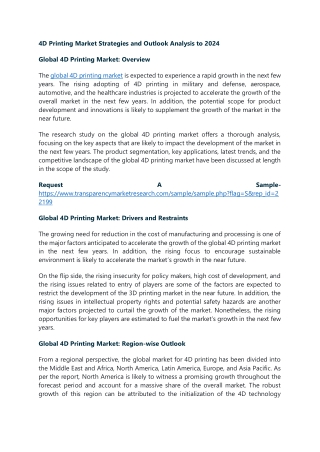 4D Printing Market Strategies and Outlook Analysis to 2024