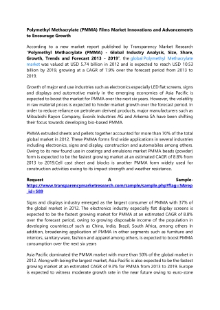 Polymethyl Methacrylate (PMMA) Films Market Innovations and Advancements to Enco