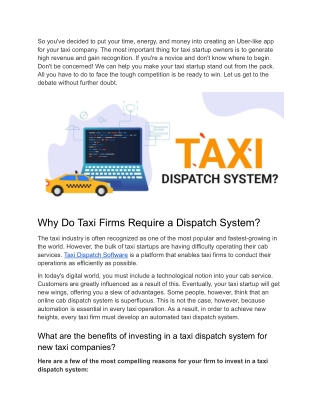 Why Do Taxi Startups Need a Dispatch System? Know the Key Reasons