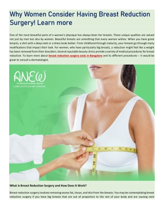 Why Women Consider Having Breast Reduction Surgery! Learn more