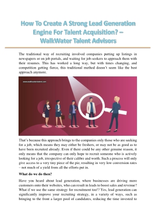 How To Create A Strong Lead Generation Engine For Talent Acquisition – WalkWater Talent Advisors