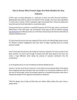 Get to Know Why Fintech Apps Are Role Models for Any Industry