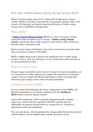How Does a Battery Energy Storage System Work