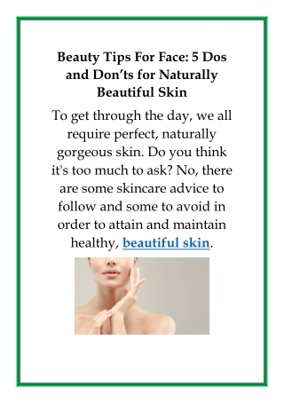 "Beauty Tips For Face: 5 Dos and Don’ts for Naturally Beautiful Skin "