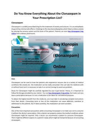 Do You Know Everything About the Clonazepam in Your Prescription List