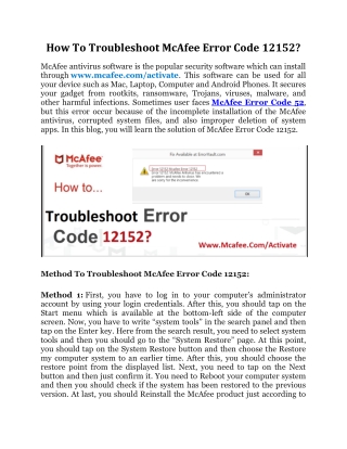 How To Troubleshoot McAfee Error Code 12152?