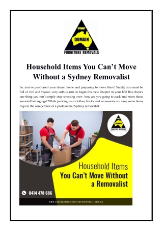 Household Items You Can’t Move Without a Sydney Removalist